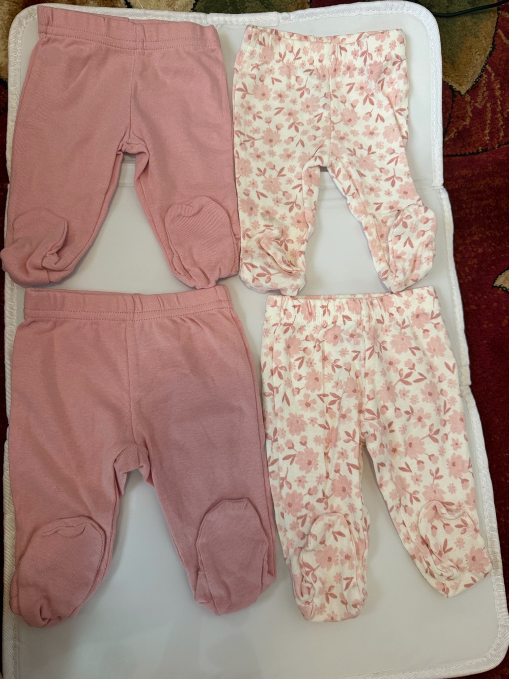 Carter's Pink Solid & Pink Floral Baby Footed Pants Set